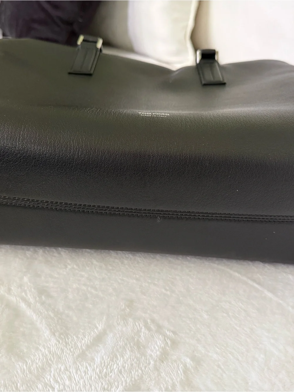 Tom Ford Black Leather Zip-Top Briefcase with Detachable Strap